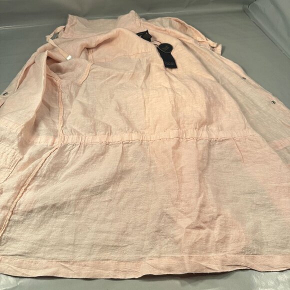 Rachel Roy Linen Hooded Snap Jacket Women Cinch Waist Lightweight Long Sleeve - Picture 3 of 15